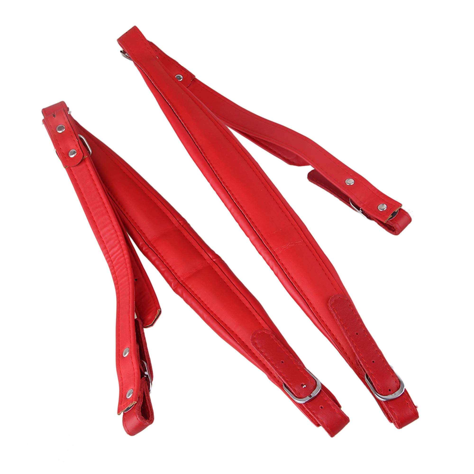 Yibuy Adjustable Accordion Shoulder Strap Set Artificial Leather Red Set of 2