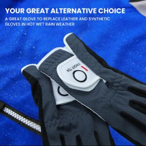 FINGER TEN Men's Golf Gloves for Right Left Handed Golfer Rain Grip Value 2 Pack, Golf Glove for Left or Right Hand Hot Wet Weather No Sweat Black Gray White Blue (Black, X-Large-Worn on Left Hand)