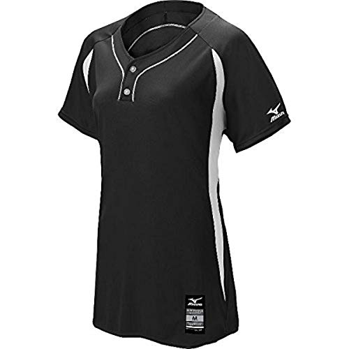 Mizuno Women's Elite 2-Button Game jersey, Black-White, SMALL (S)