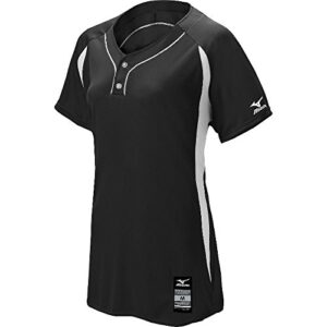 mizuno girl's elite 2-button game jersey, black-white, medium (m)