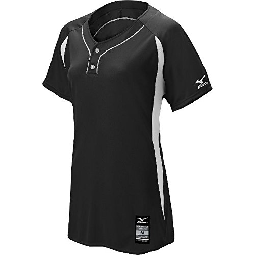 Mizuno Girl's Elite 2-Button Game jersey, Black-White, MEDIUM (M)