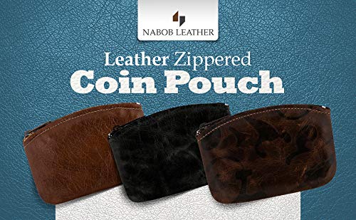 Genuine Leather Large Coin Purse for Women, Change Purse Zipper Wallet For Men Size 5x3 U.S.A. Made By Nabob Leather