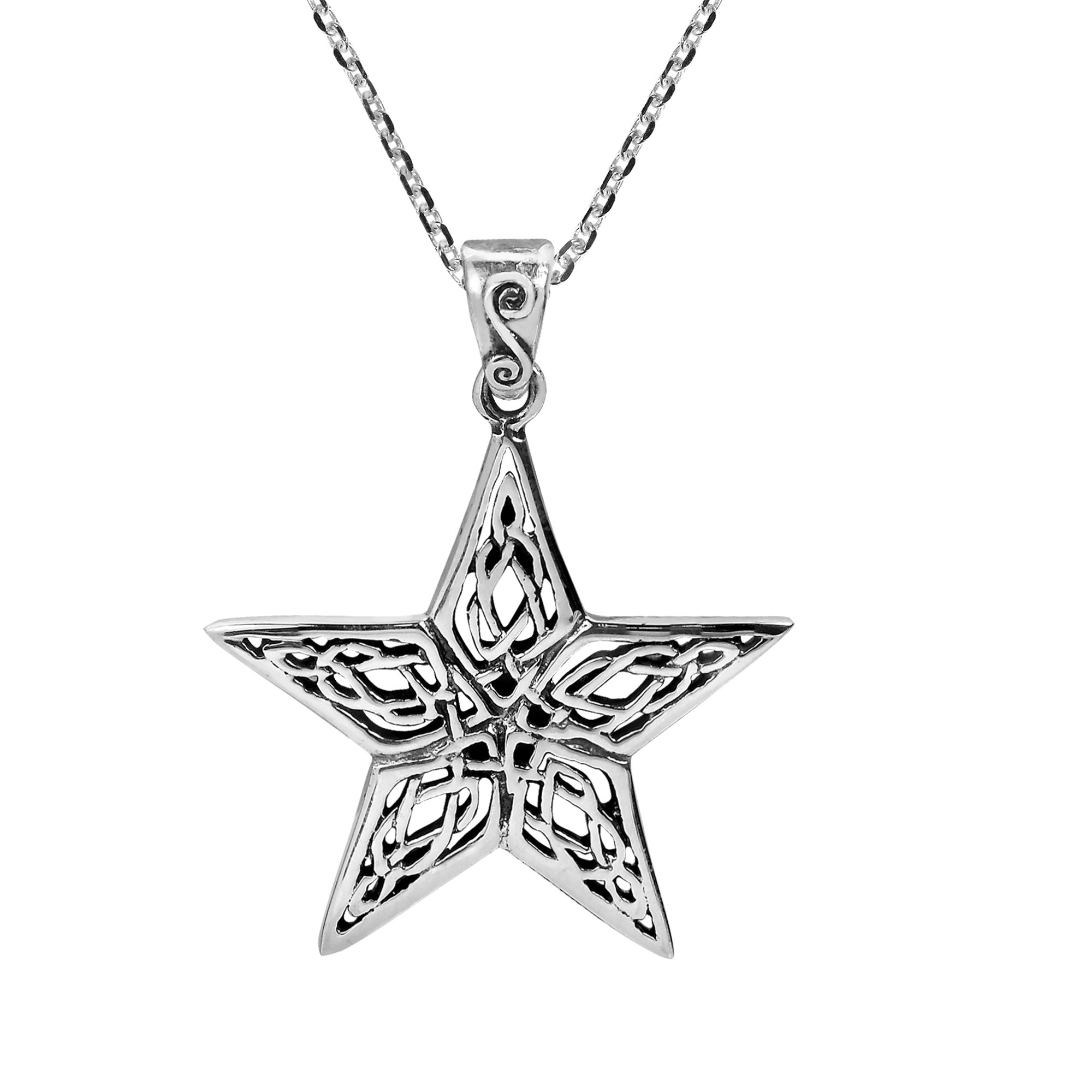 AeraVida Intricate Celtic Knot Star .925 Sterling Silver Pendant Necklace | Delicate Sterling Silver Necklace for Women | Vintage Long Necklaces for Women | Necklace Women Jewelry | Mother’s Day