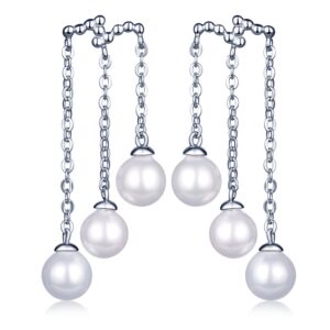 infinite u women's fine 925 sterling silver simulated pearls ear studs chains drop dangle earrings silver