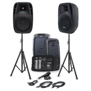 Gemini Sound Professional PA System - Dual 10" Speakers with 600W Amp, Bluetooth, Mixer, USB/SD, Durable Design, Includes 2 Speaker Stands for DJs, Musicians