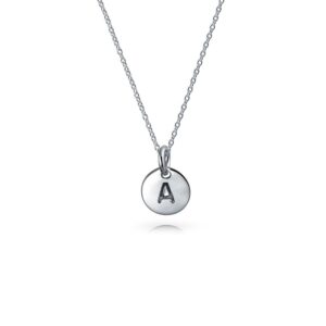 tiny minimalist abc round disc block letter alphabet a initial pendant necklace for teen for women .925 sterling silver