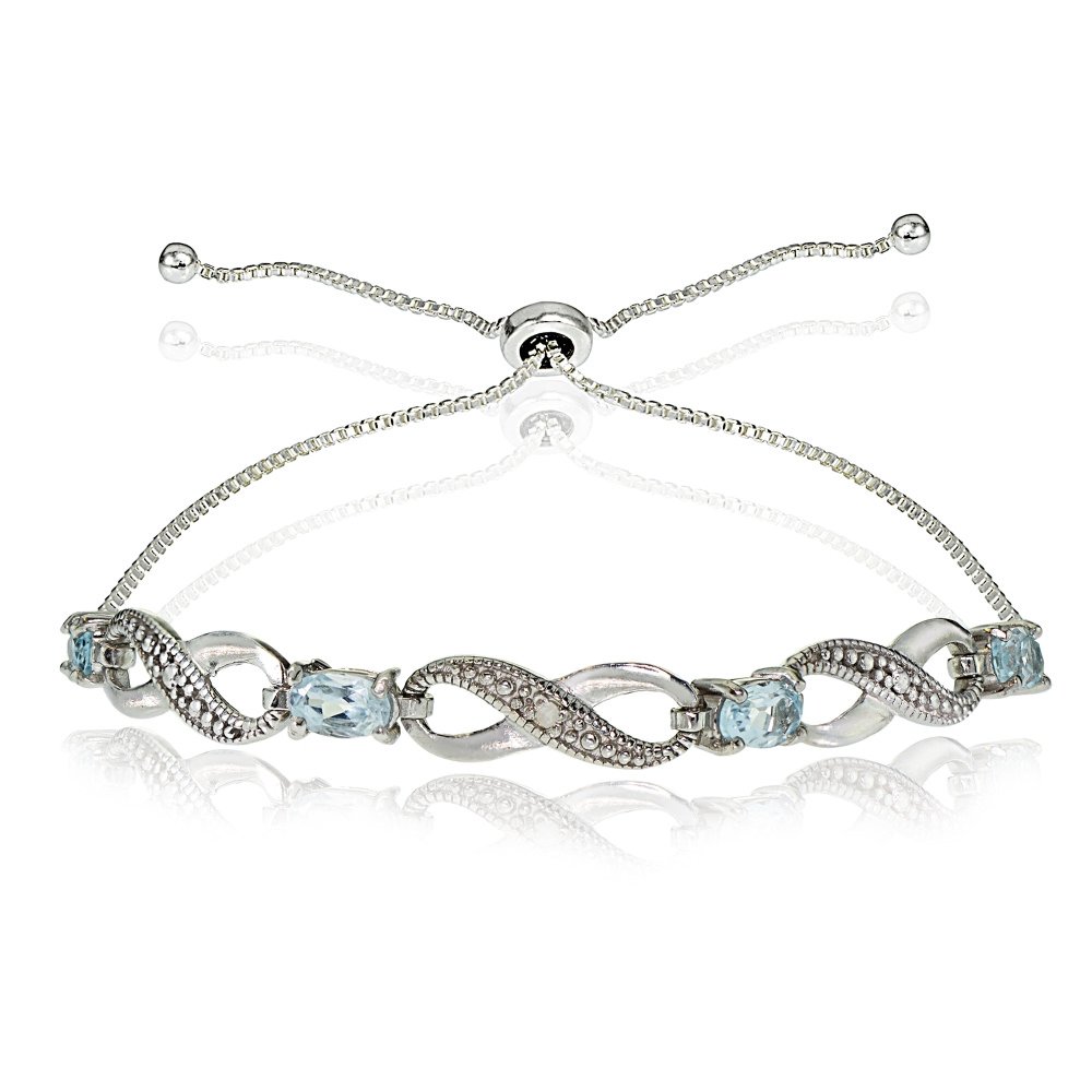 B. BRILLIANT Sterling Silver Blue Topaz Figure 8 Infinity Bolo Adjustable Bracelet for Women