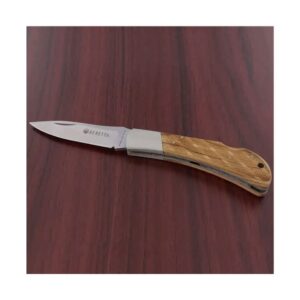 BERETTA Multi-Use Corrosion-Resistant Stainless Steel Razor Sharp Outdoor Pocket Folding Hunting Knife, Handle: Olive Wood w/ Checkering