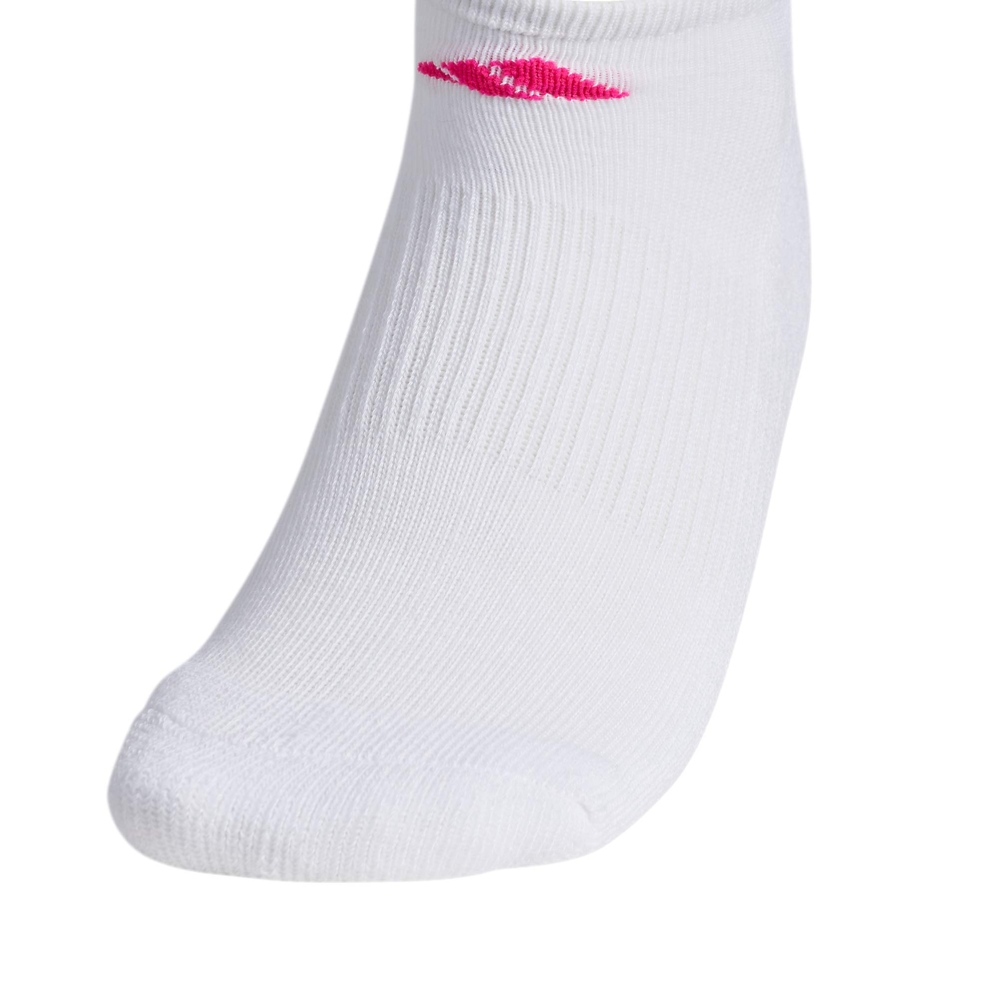 adidas Women's Athletic Cushioned No Show Socks (6-Pair) Low Profile Look with Arch Compression for a Secure fit, White/Shock Pink/Bright Cyan, Medium