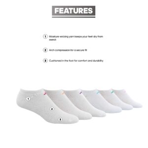 adidas Women's Athletic Cushioned No Show Socks (6-Pair) Low Profile Look with Arch Compression for a Secure fit, White/Shock Pink/Bright Cyan, Medium