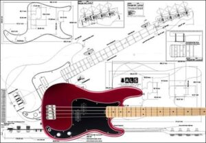 plan of fender precision bass 4 string - full scale print