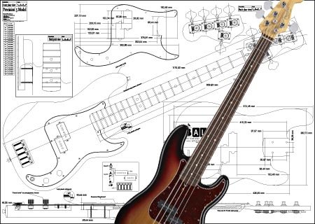 Plan of Fender Precision Bass 5 String - Full Scale Print