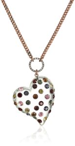 betsey johnson mixed multi-colored stone lucite heart long pendant necklace