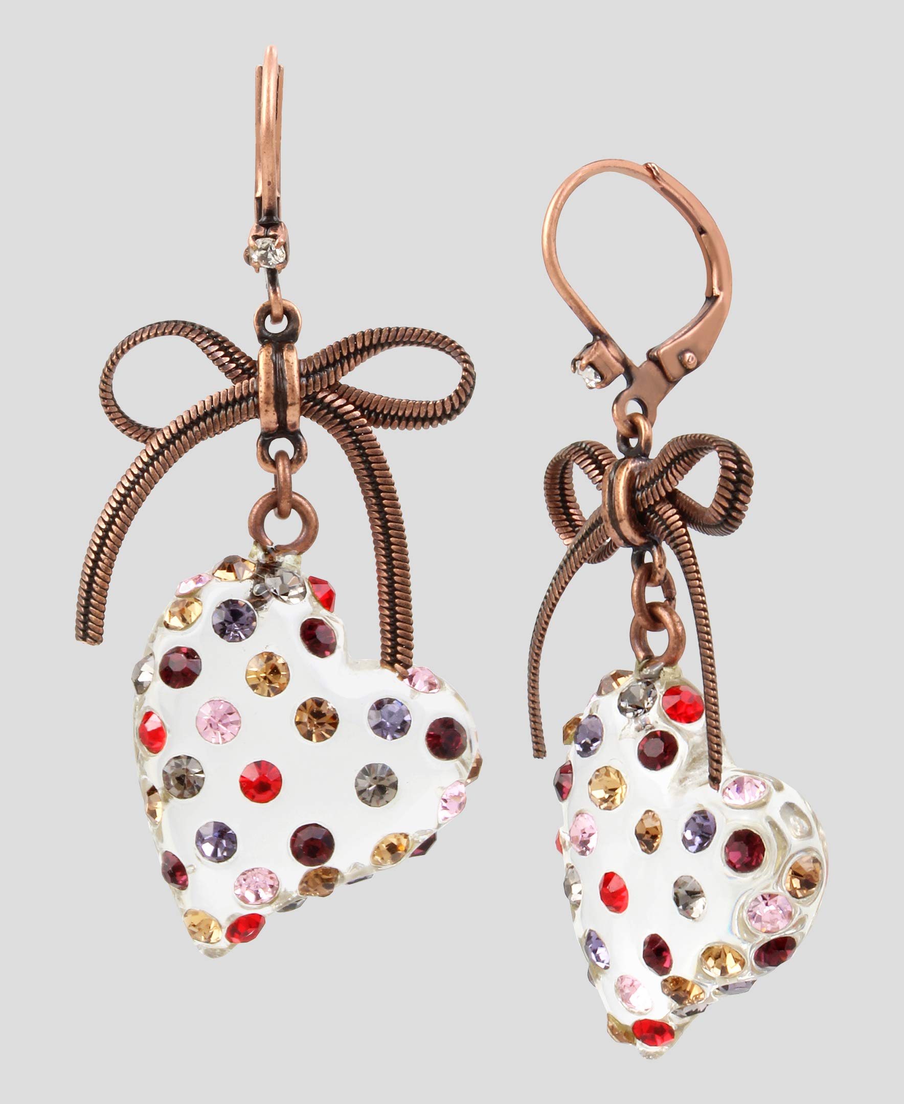 Betsey Johnson Stone Lucite Heart Drop Earrings