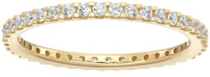 amazon essentials yellow gold-plated sterling silver infinite elements cubic zirconia clear round cut eternity band ring, size 8 (previously amazon collection)