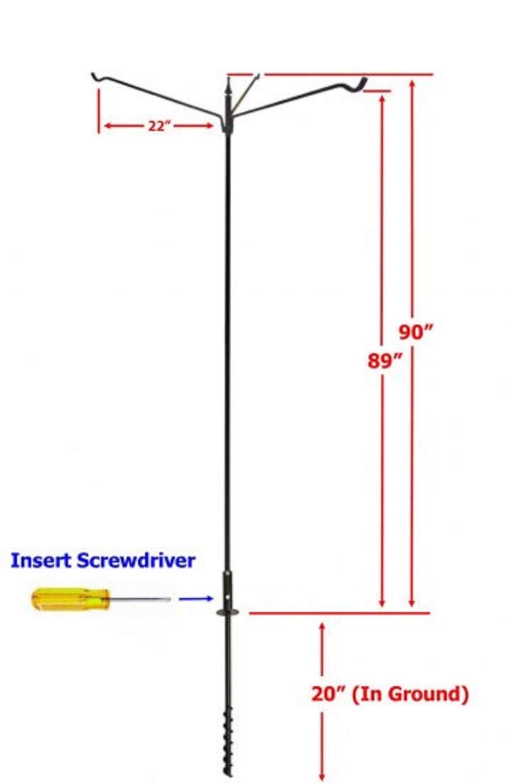 Erva Tool Heavy Duty 80" 3 Arm Bird Feeder Pole Set w/Twist in Ground Socket