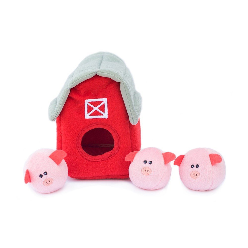 ZippyPaws - Farm Pals Burrow, Interactive Squeaky Hide and Seek Plush Dog Toy - Bubble Babiez Pig Barn