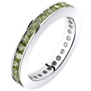 PEORA Peridot Classic Eternity Ring Band for Women 925 Sterling Silver, Natural Gemstone Birthstone 1 Carat total, Comfort Fit, Size 6 - August Birthstone Gift, Real Peridot Jewelry