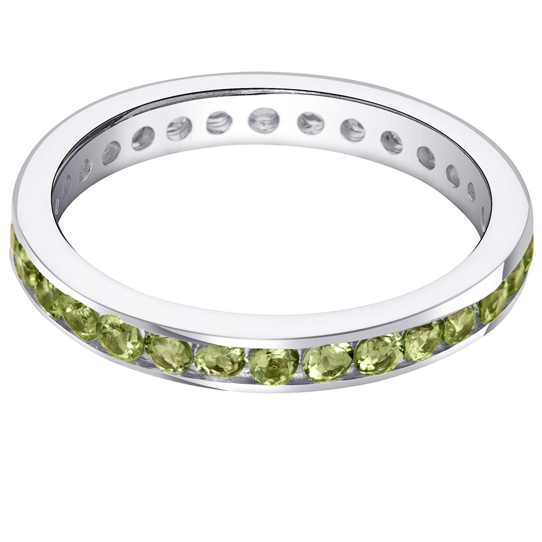 PEORA Peridot Classic Eternity Ring Band for Women 925 Sterling Silver, Natural Gemstone Birthstone 1 Carat total, Comfort Fit, Size 6 - August Birthstone Gift, Real Peridot Jewelry