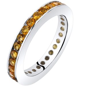 PEORA Citrine Classic Eternity Ring Band for Women 925 Sterling Silver, Genuine Gemstone Birthstone, 1 Carat total, 3mm width, Size 5