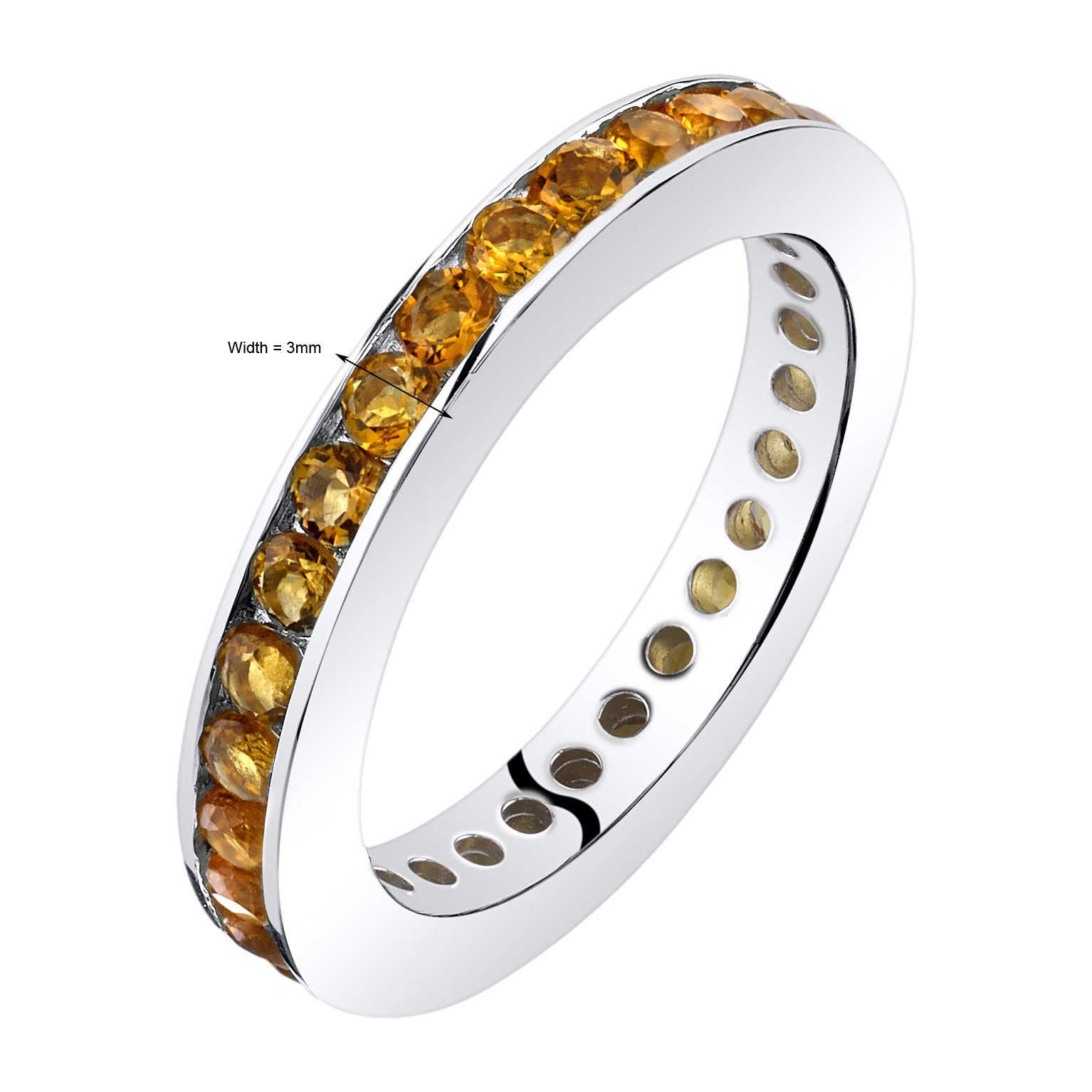 PEORA Citrine Classic Eternity Ring Band for Women 925 Sterling Silver, Genuine Gemstone Birthstone, 1 Carat total, 3mm width, Size 5