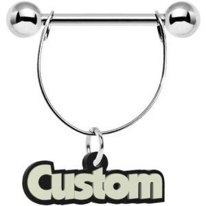 body cand custom steel glow personalized name dangle nipple ring set of 2 14 gauge 5/8"