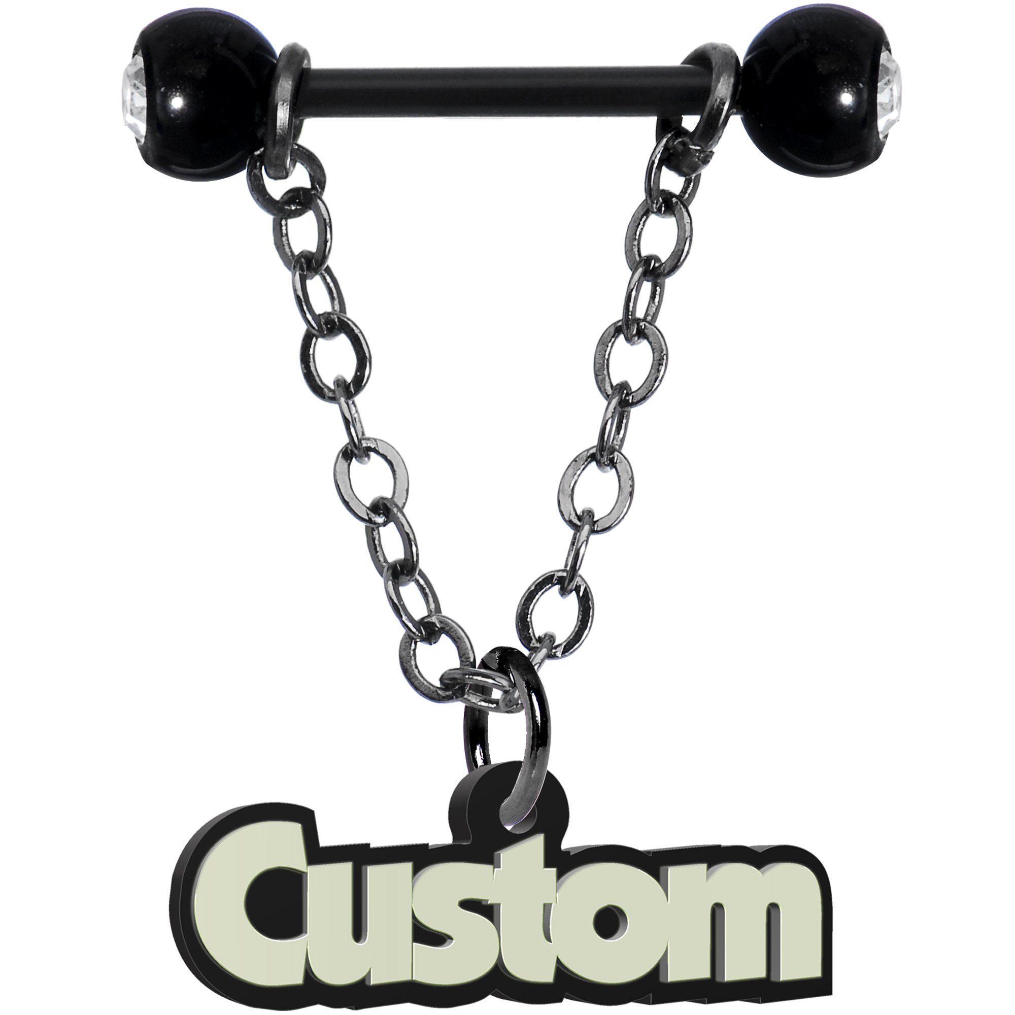 Body Candy Custom Black PTFE Glow Chain Personalized Name Dangle Nipple Ring Set of 2 14 Gauge 5/8"