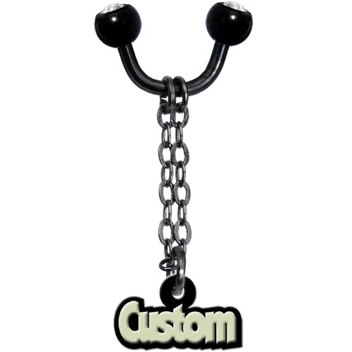 Body Candy Custom Black PTFE Glow Chain Personalized Name Dangle Nipple Ring Set of 2 14 Gauge 5/8"