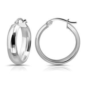 Sterling Silver Half Round Design High Polished Hoop Earrings, 20mm