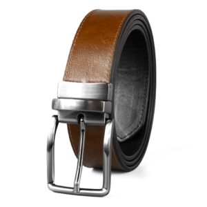 hoffebelts men's leather belt - handmade belts for men with buckle, full grain leather belts, reverisble dress black & brown dual xl