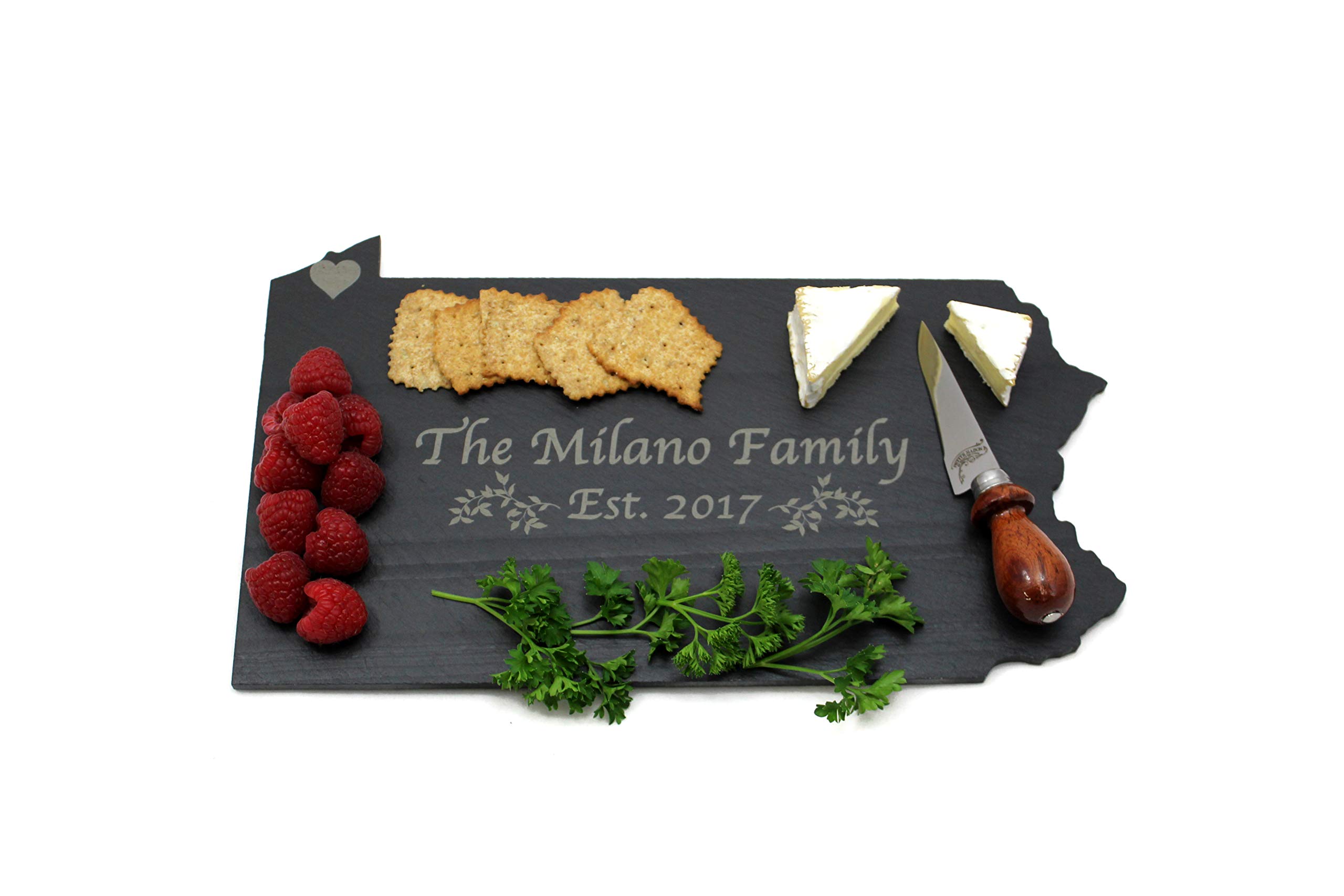 Custom Pennsylvania Black Slate Cutting Board, Serving Tray, or Cheese Board- Personalized with Laser Engraving