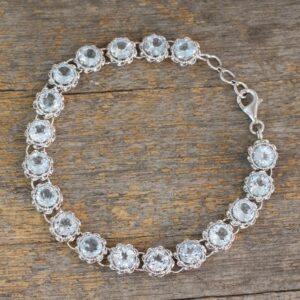 NOVICA Handmade .925 Sterling Silver Blue Topaz Tennis Bracelet with Set in Rhodium Plated Link Style India Serenity Airy Birthstone 'Celestial Enchantment'