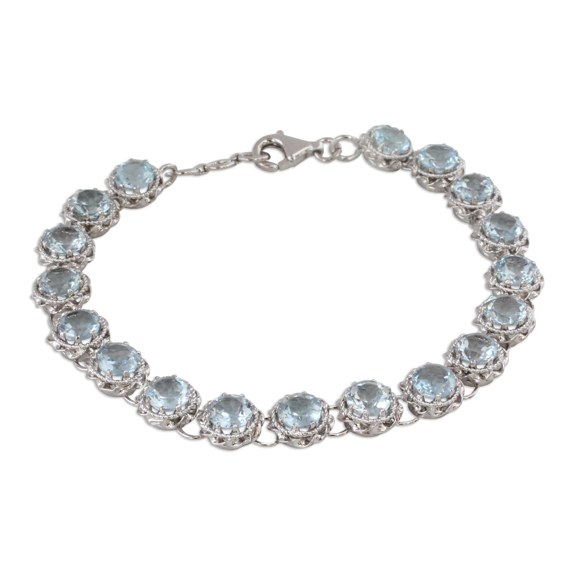 NOVICA Handmade .925 Sterling Silver Blue Topaz Tennis Bracelet with Set in Rhodium Plated Link Style India Serenity Airy Birthstone 'Celestial Enchantment'