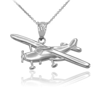 Polished 925 Sterling Silver Airplane Aircraft Pendant Necklace, 16"