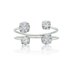 Hoops & Loops Sterling Silver Cubic Zirconia 4-Stone Adjustable Open Band Ring