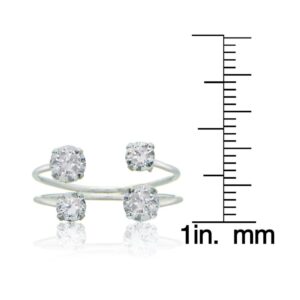 Hoops & Loops Sterling Silver Cubic Zirconia 4-Stone Adjustable Open Band Ring