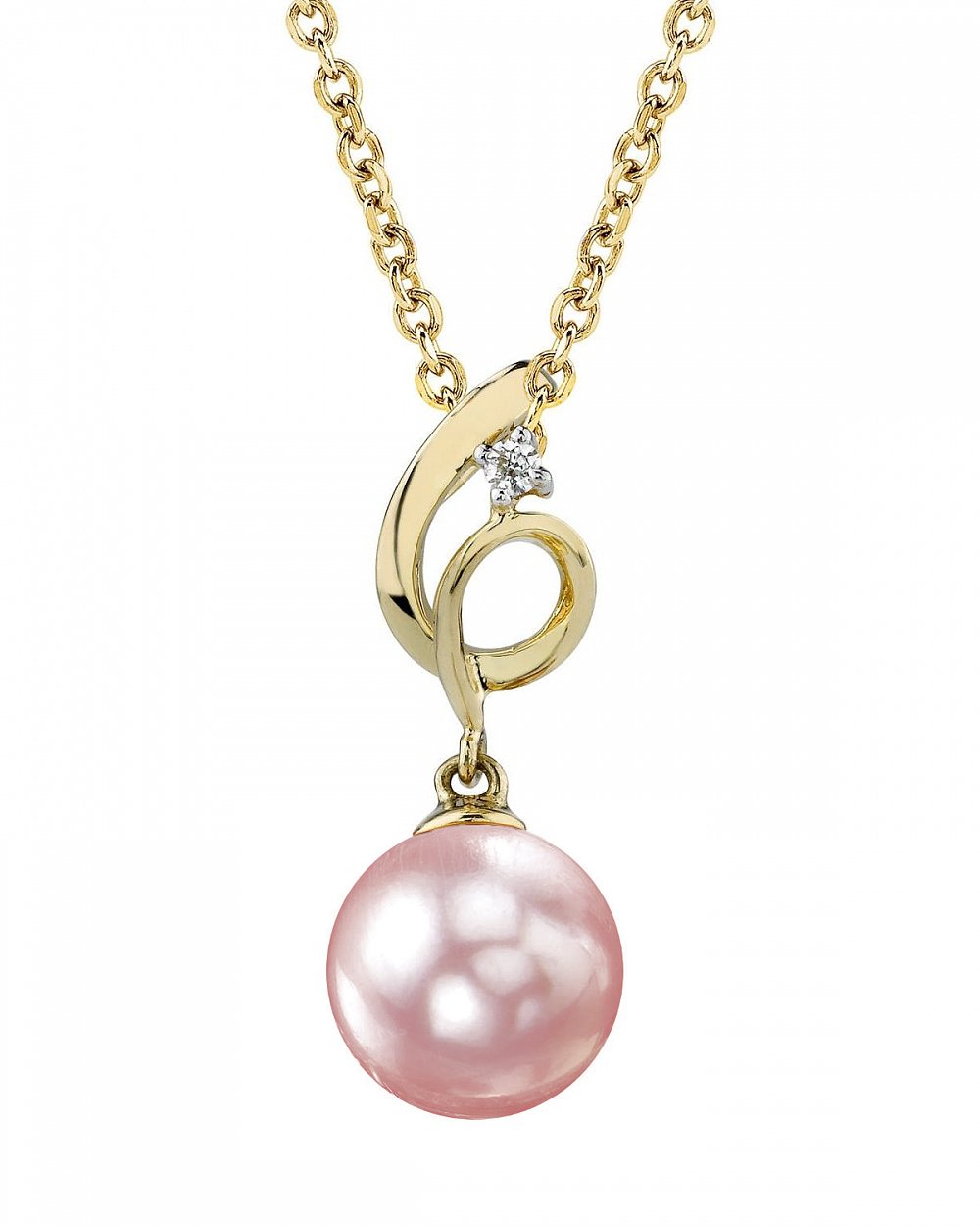 The Pearl Source 14k Gold 10-11mm Round Pink Freshwater Cultured Pearl & Diamond Symphony Pendant Necklace for Women