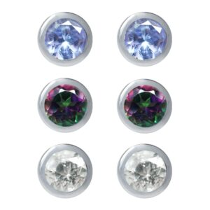 Silvershake 3 Pair 3mm Extra Petite Genuine Tanzanite and Mystic Fire Topaz 925 Sterling Silver Stud Earrings Set