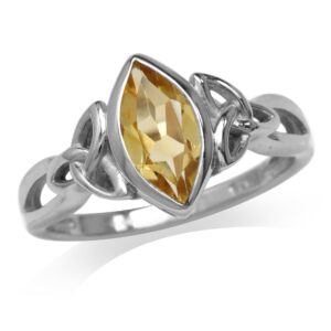 Silvershake Genuine Citrine White Gold Plated 925 Sterling Silver Triquetra Celtic Knot Solitaire Ring Size 8