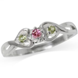 silvershake petite natural pink tourmaline and peridot 925 sterling silver twin heart ring size 7.5