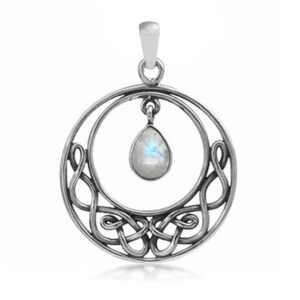 Silvershake Natural Moonstone 925 Sterling Silver Celtic Knot Drop Dangle Pendant