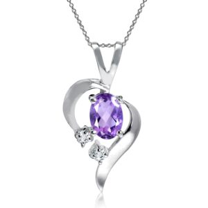 Silvershake Natural Amethyst and White Topaz 925 Sterling Silver Modern Heart Pendant with 18 Inch Chain Necklace