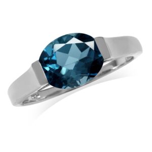 Silvershake 3.08ct. 10X8mm Genuine Oval Shape London Blue Topaz 925 Sterling Silver East-West Solitaire Ring Size 6