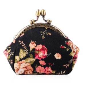 Oyachic Floral Coin Purse,Cute Flower Change Purse,Vintage Wallet with Clasp,Coin Holder Pouch for Woman Girls