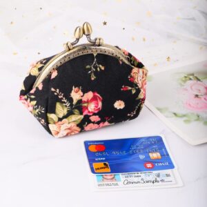 Oyachic Floral Coin Purse,Cute Flower Change Purse,Vintage Wallet with Clasp,Coin Holder Pouch for Woman Girls