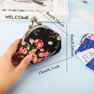 Oyachic Floral Coin Purse,Cute Flower Change Purse,Vintage Wallet with Clasp,Coin Holder Pouch for Woman Girls