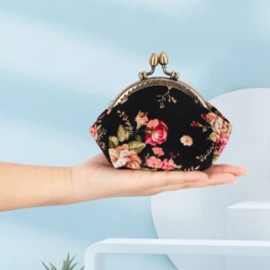 Oyachic Floral Coin Purse,Cute Flower Change Purse,Vintage Wallet with Clasp,Coin Holder Pouch for Woman Girls