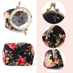 Oyachic Floral Coin Purse,Cute Flower Change Purse,Vintage Wallet with Clasp,Coin Holder Pouch for Woman Girls