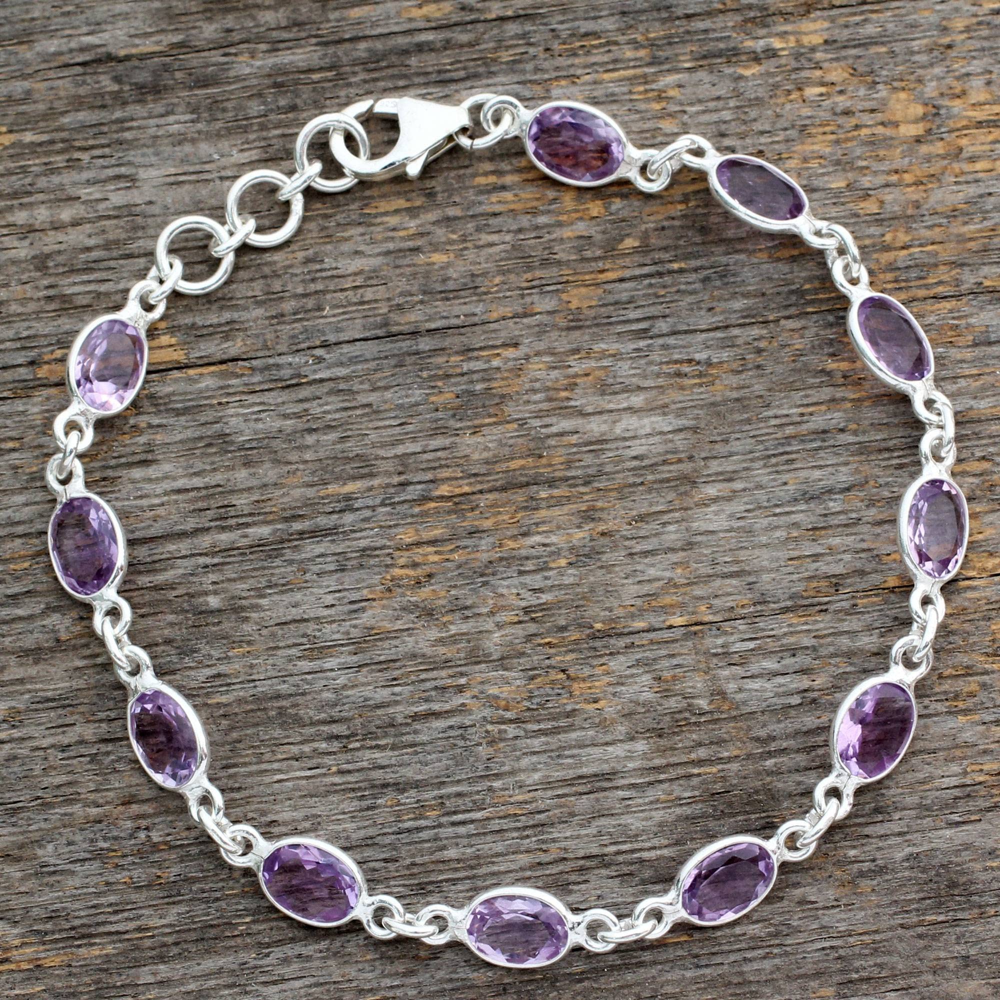 NOVICA Artisan Handmade Amethyst Tennis Bracelet Indian .925 Sterling Silver Purple Style Ultra Violet Birthstone 'Romantic Violet'