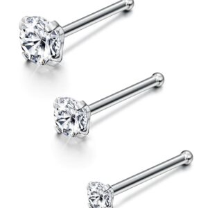 Jstyle 20G 3 Pcs a Set Stainless Steel Nose Rings Studs Piercing Body Jewelry 1.5mm 2mm 3mm